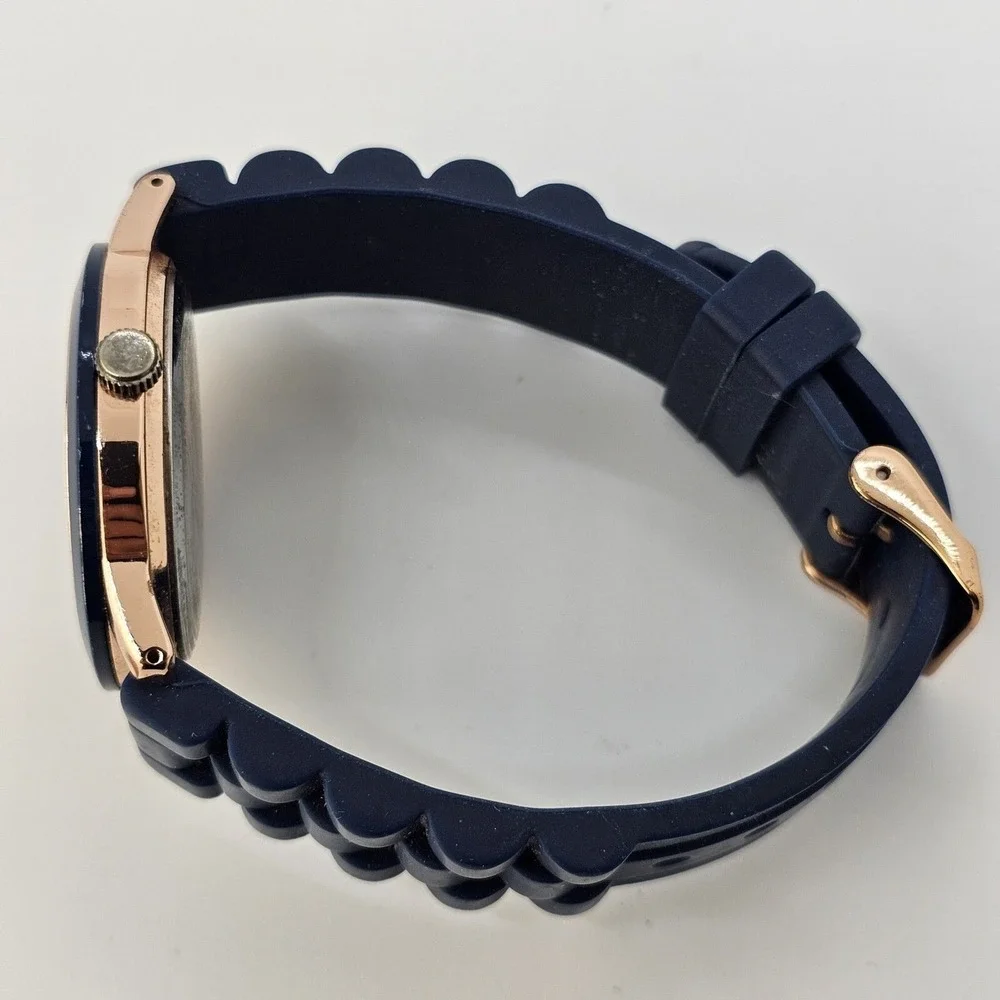 Unisex‎ Watch 38MM Blue Dial Blue Gold Case Blue Plastic Band Straps New Battery